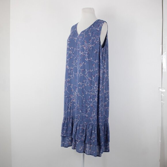 J Jill Sz M Blue White Multi Color Lined Ruffles Pullover 100% Rayon Dress - Picture 3 of 13